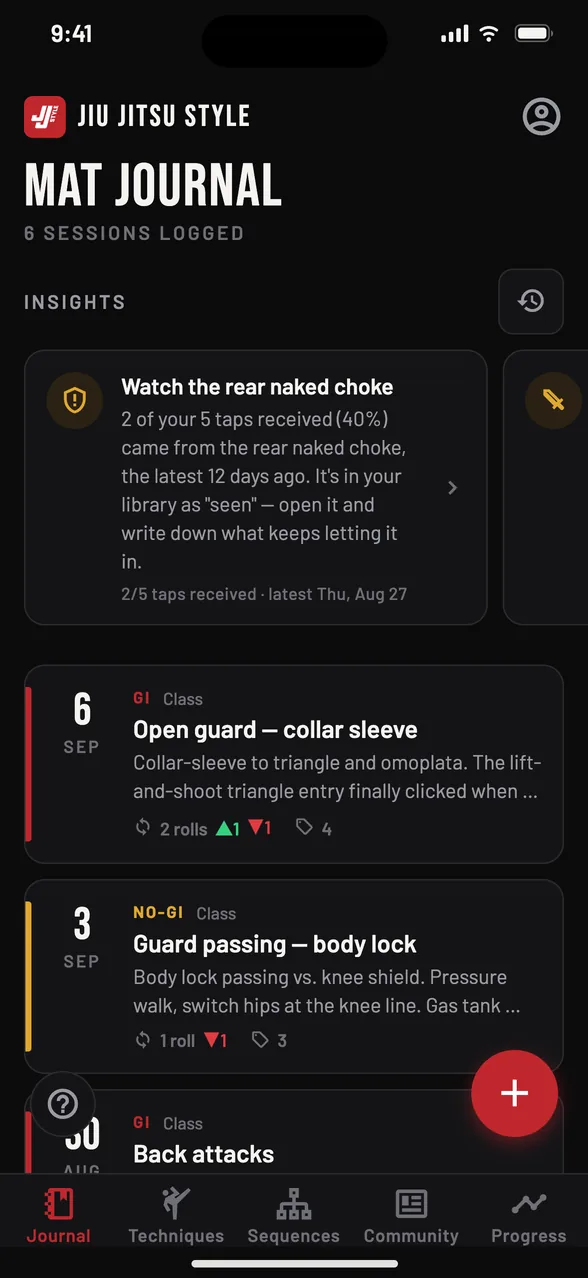 Jiu Jitsu Style — the mat journal, every session logged and dated
